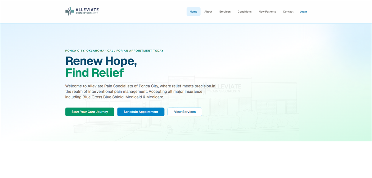 Alleviate Pain Specialists homepage preview