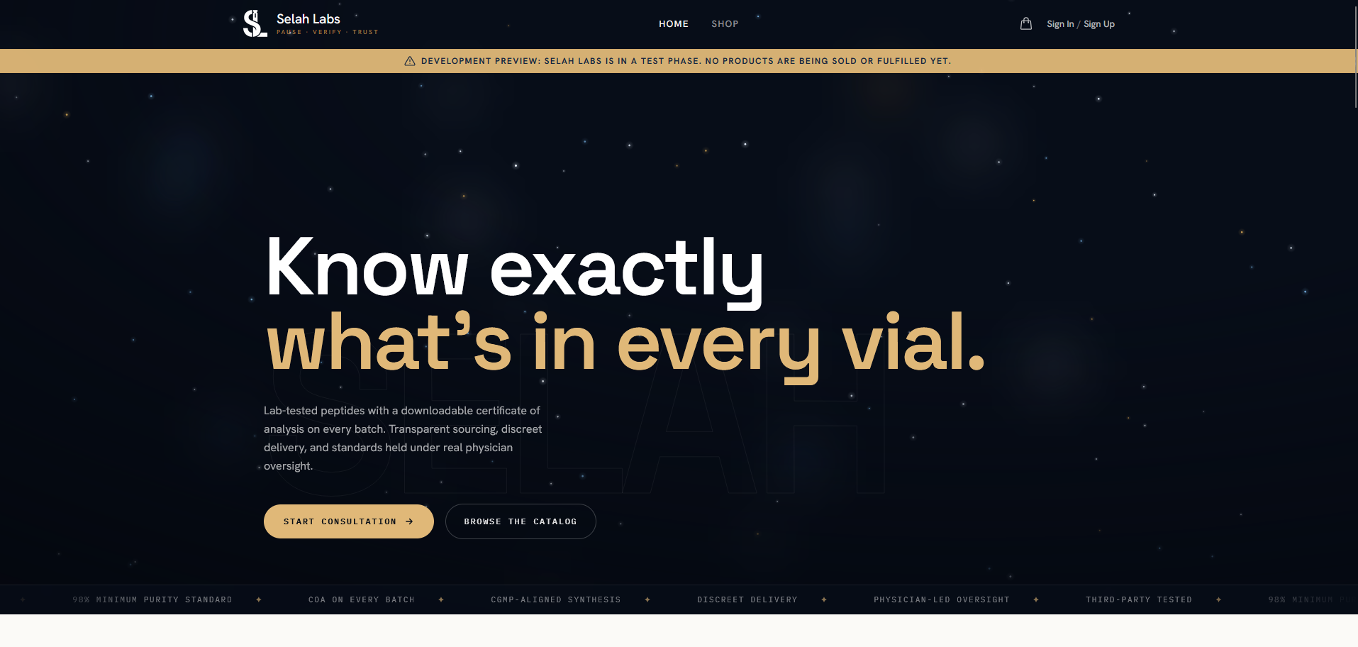 Selah Labs homepage