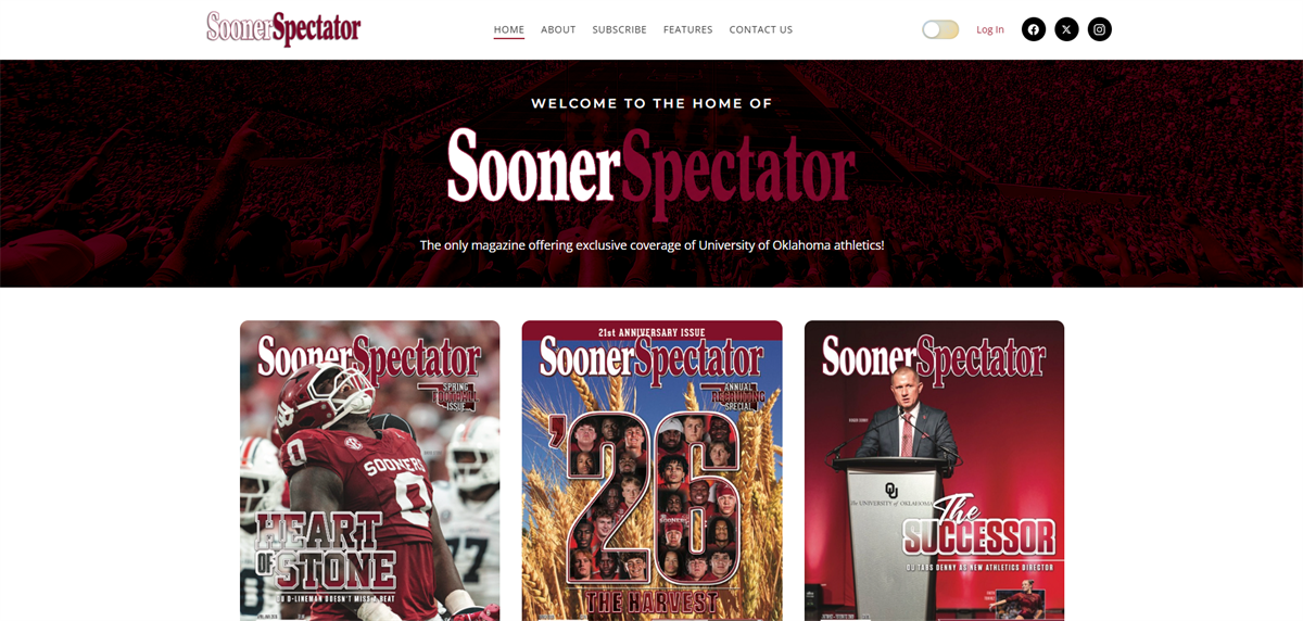 Sooner Spectator Magazine homepage preview